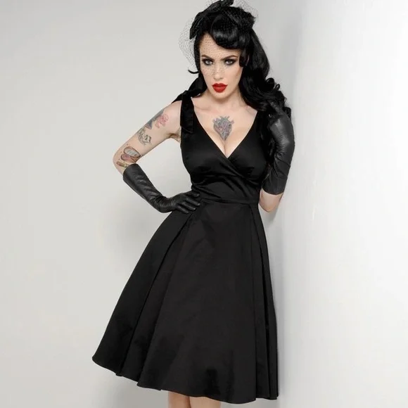 Deadly Dames by Micheline Pitt Black Tie Me Up Dress Discontinued! Size Medium. - Picture 3 of 5